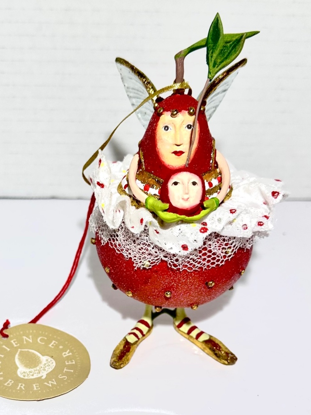 Mackenzie-Childs Patients Brewster Krinkles Pear With Cherry Ornament 5.5” Tall